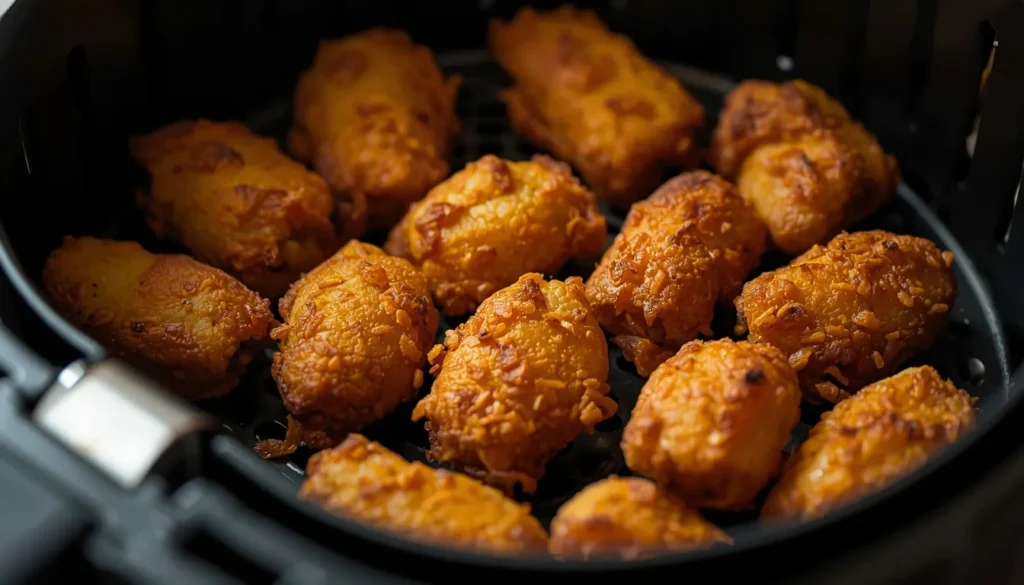 comida crujiente en cesta de freidora de aire