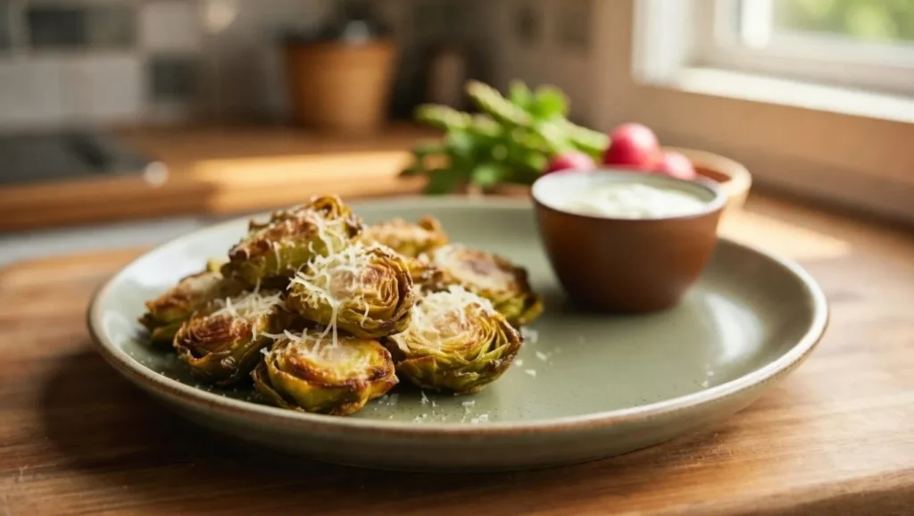 alcachofas en freidora de aire con parmesano crujientes