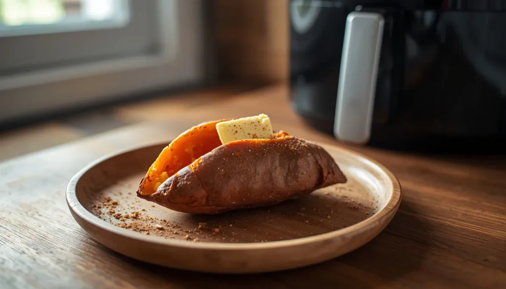 boniato asado en freidora de aire tierno con mantequilla y canela