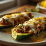 calabacín relleno en freidora de aire con queso fundido