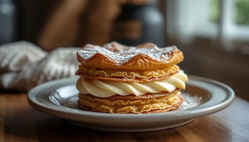 crinkle cake en freidora de aire con hojaldre arrugado y crema pastelera