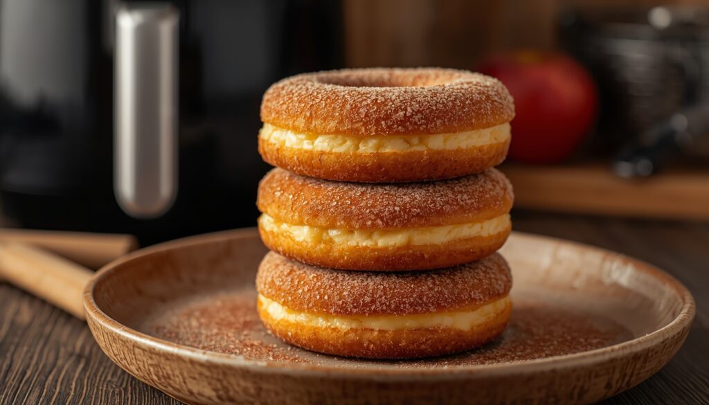 donuts de manzana y hojaldre crujientes en freidora de aire