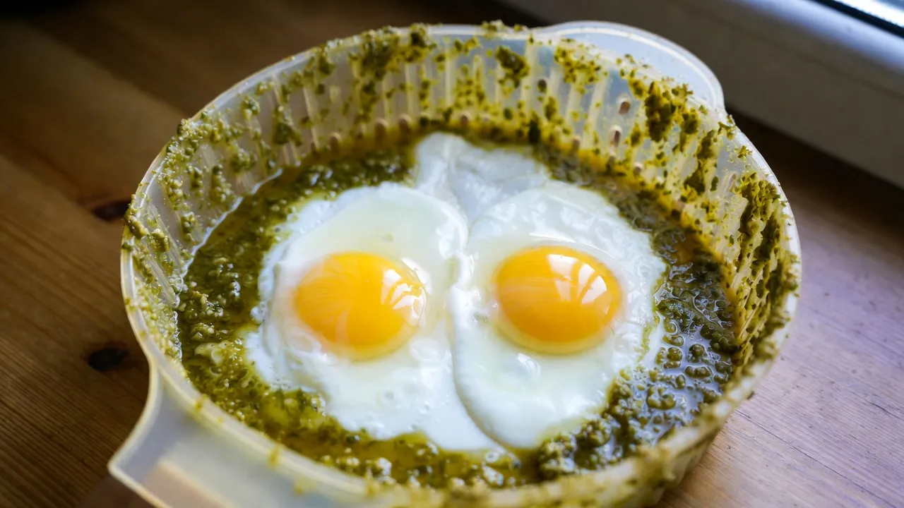 huevos al pesto en freidora de aire con yema dorada