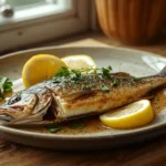 lubina entera en freidora de aire con piel crujiente