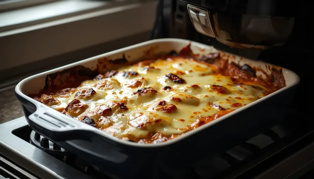 musaka en freidora de aire con bechamel gratinada