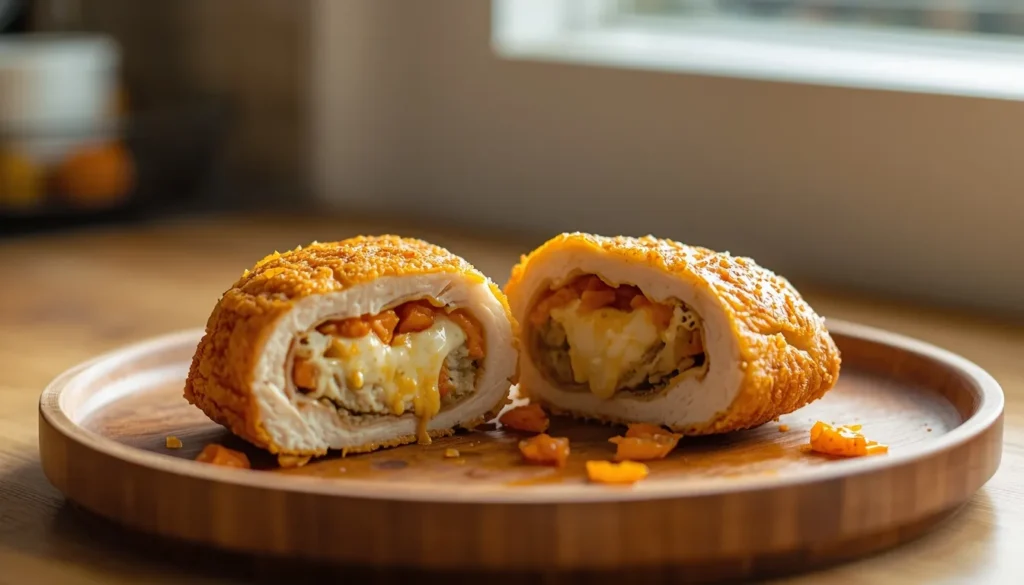 pechuga de pollo rellena en freidora de aire con queso fundido