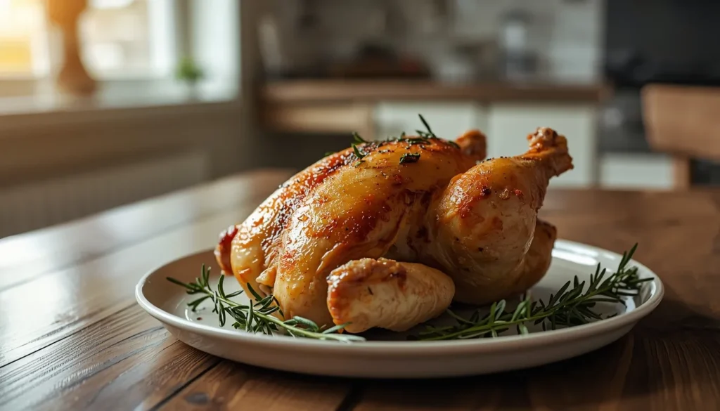 pollo entero asado en freidora de aire con piel crujiente