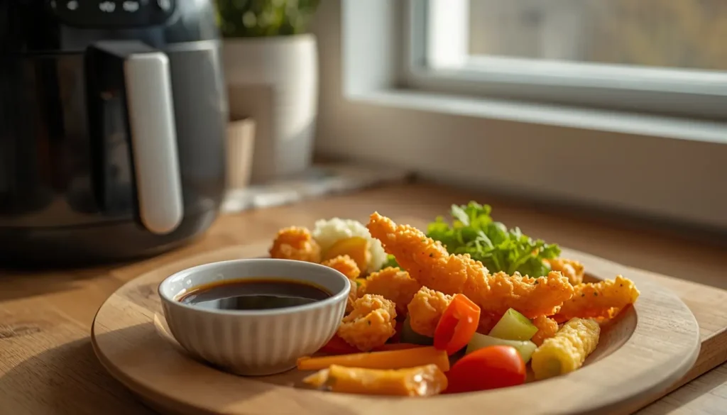 verduras en tempura en freidora de aire crujientes