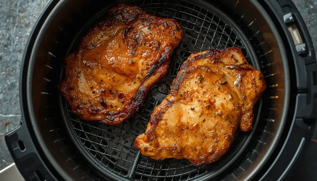chuletas de cerdo en freidora de aire jugosas