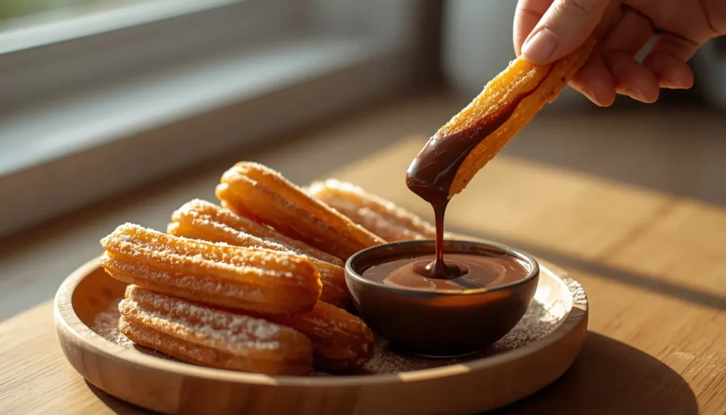 churros caseros en freidora de aire con azúcar y chocolate