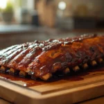 costillas BBQ en freidora de aire con salsa casera caramelizada