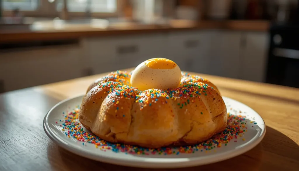 mona de Pascua en freidora de aire con azúcar y huevo decorado