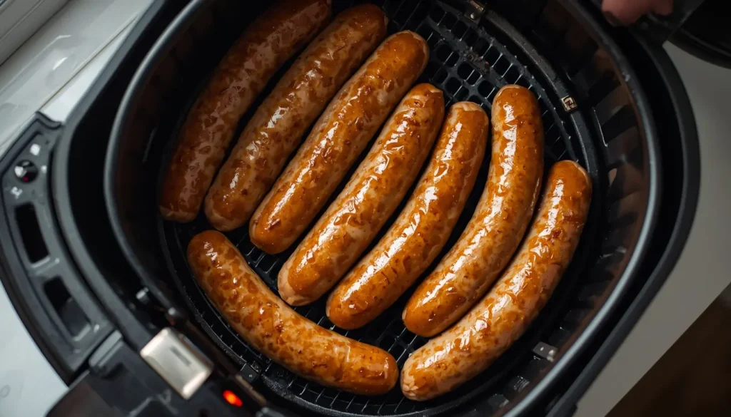 salchichas doradas en freidora de aire