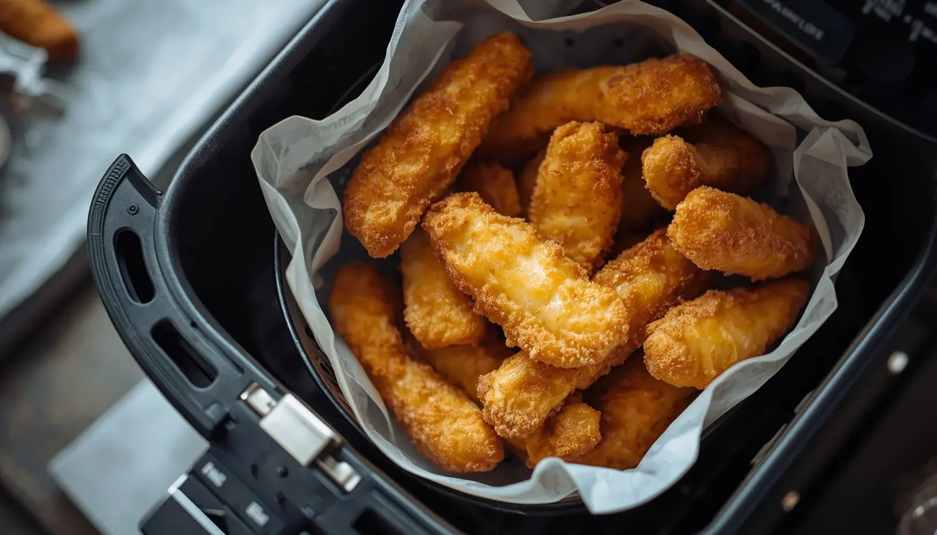 varitas de pescado en freidora de aire crujientes