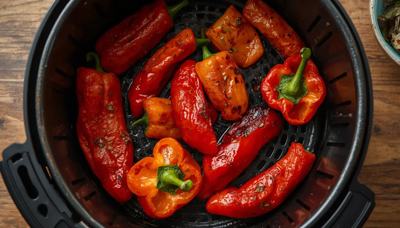 pimientos rojos en freidora de aire asados