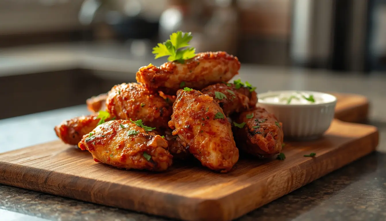 alas de pollo adobadas picantes Mercadona en airfryer con piel crujiente y dorada recién salidas de la freidora